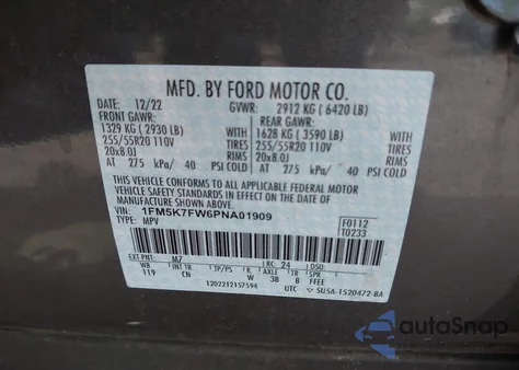 2023 Ford Explorer Limited from USA, damaged, VIN 1FM5K7FW6PNA01909